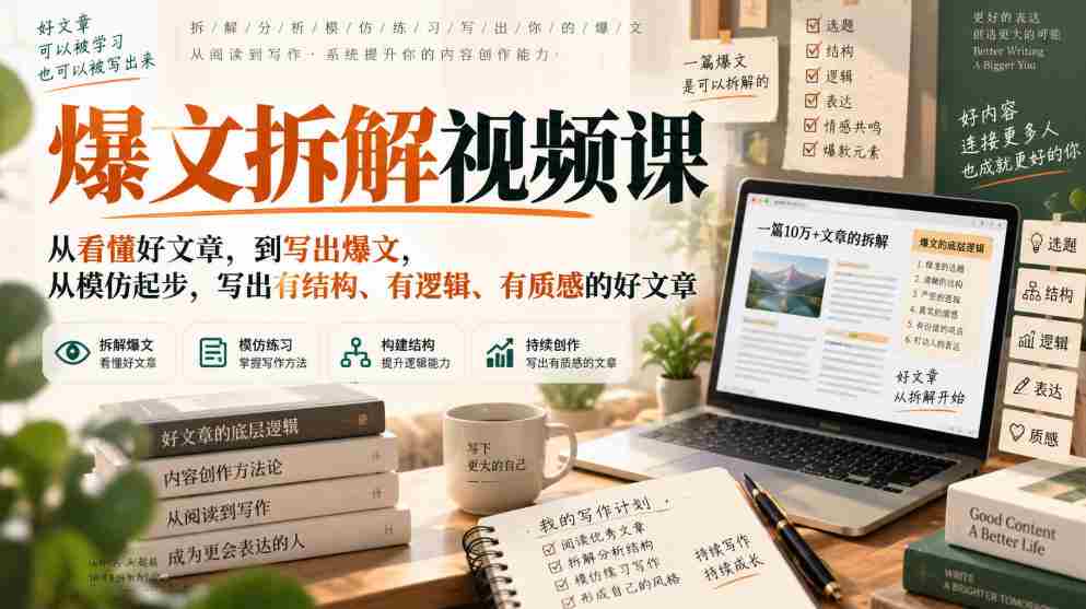 爆文拆解视频课，从看懂好文章，到写出爆文，从模仿起步，写出有结构、有逻辑、有质感的好文章