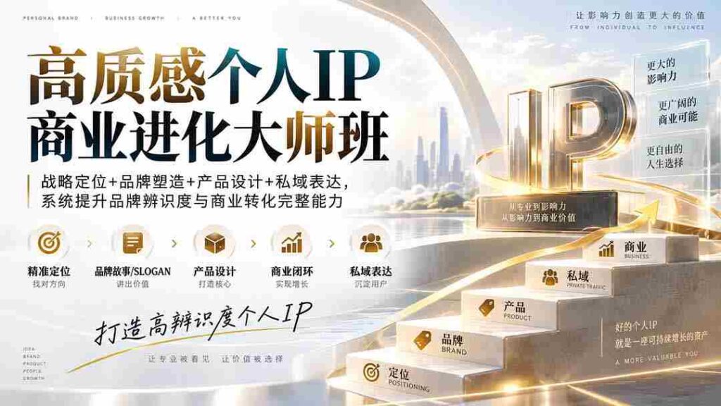 （20324期）高质感个人IP商业进化大师班：战略定位+品牌塑造+产品设计+私域表达，系统提升品牌辨识度与商业转化完整能力