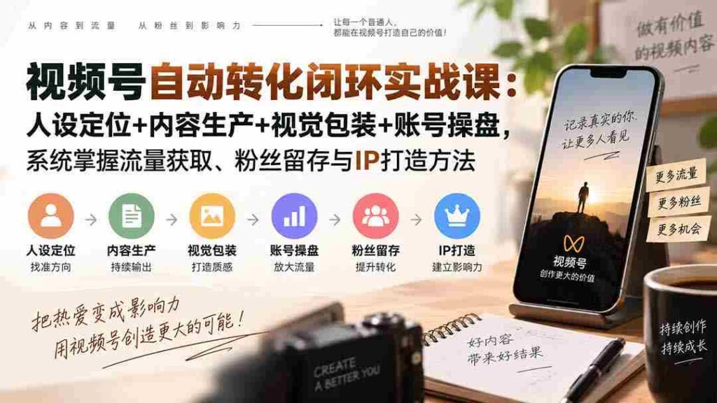 （20327期）视频号自动转化闭环实战课：人设定位+内容生产+视觉包装+账号操盘，系统掌握流量获取、粉丝留存与IP打造方法