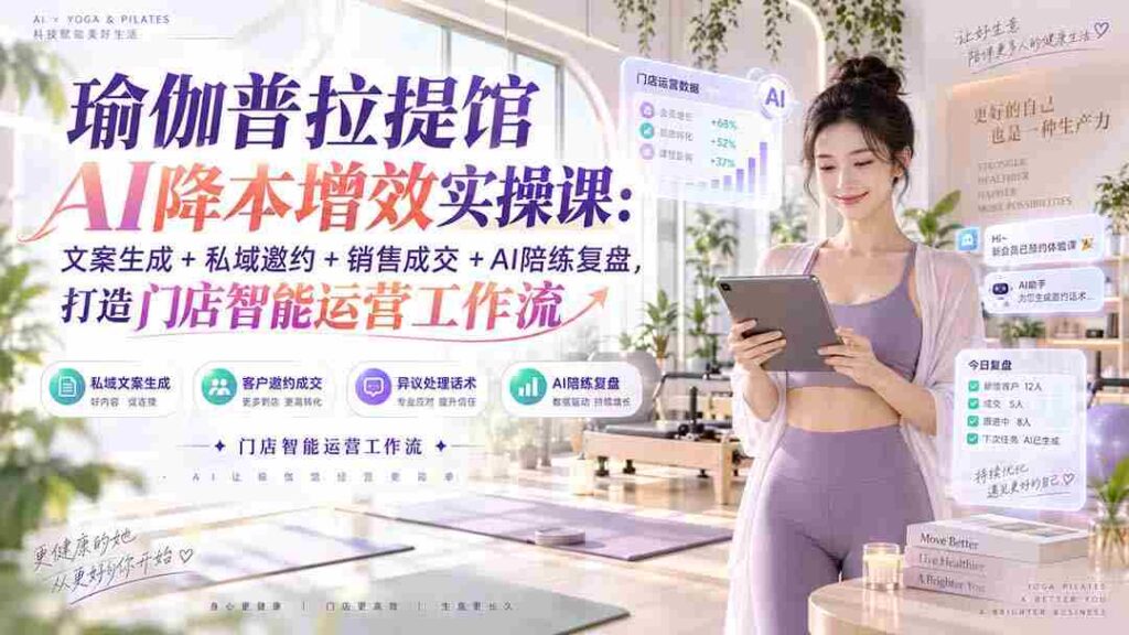 （20340期）瑜伽普拉提馆AI降本增效实操课：文案生成+私域邀约+销售成交+AI陪练复盘，打造门店智能运营工作流