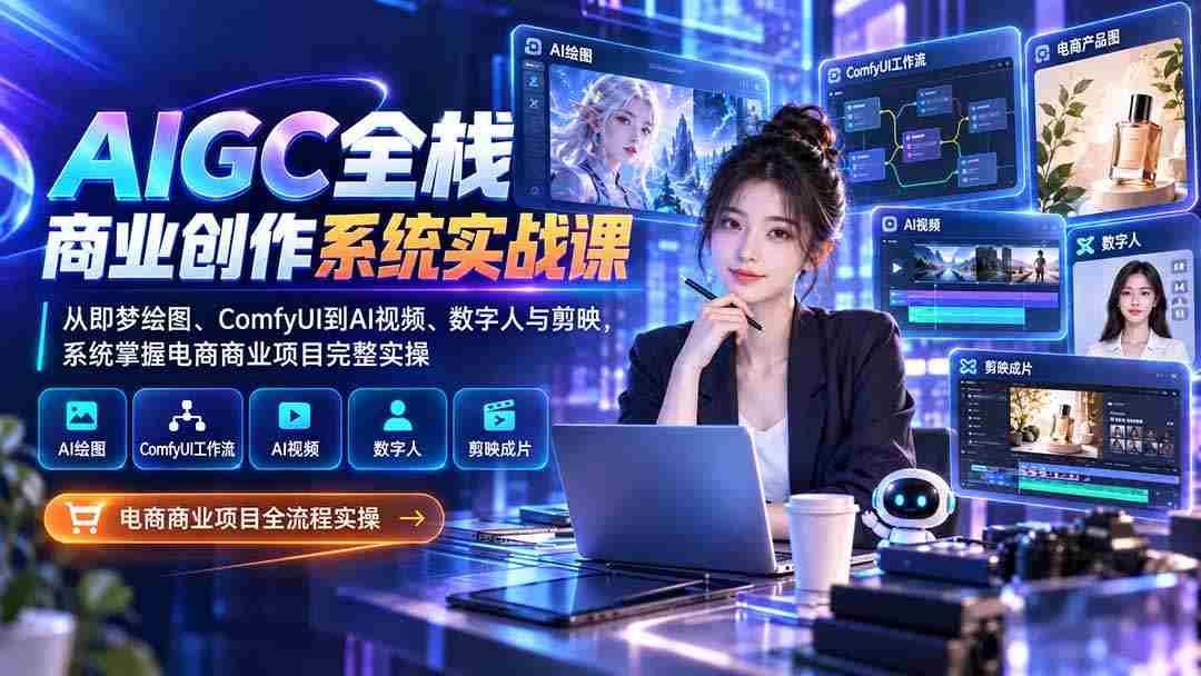 （20342期）AIGC全栈商业创作系统实战课：从即梦绘图、ComfyUI到AI视频、数字人与剪映，系统掌握电商商业项目完整实操