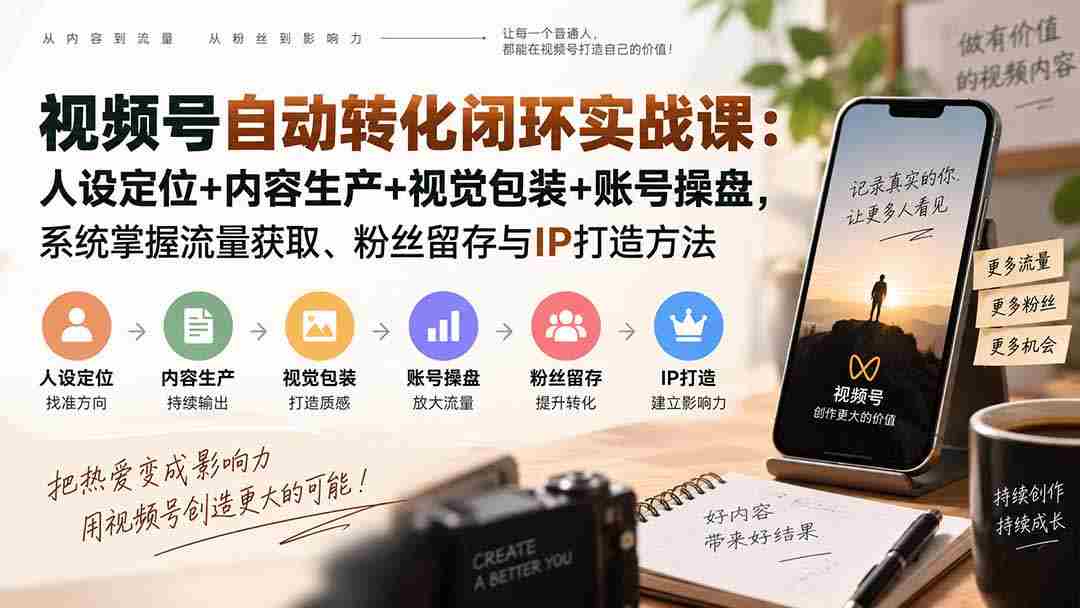 （20327期）视频号自动转化闭环实战课：人设定位+内容生产+视觉包装+账号操盘，系统掌握流量获取、粉丝留存与IP打造方法
