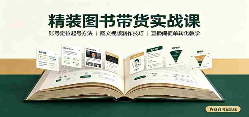 精装图书带货实战课：账号定位起号方法，图文视频制作，促单转化教学