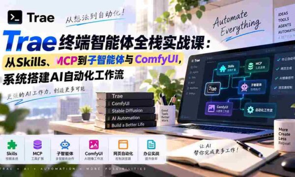 Trae终端智能体全栈实战课：从Skills、MCP到子智能体与ComfyUI，系统搭建AI自动化工作流