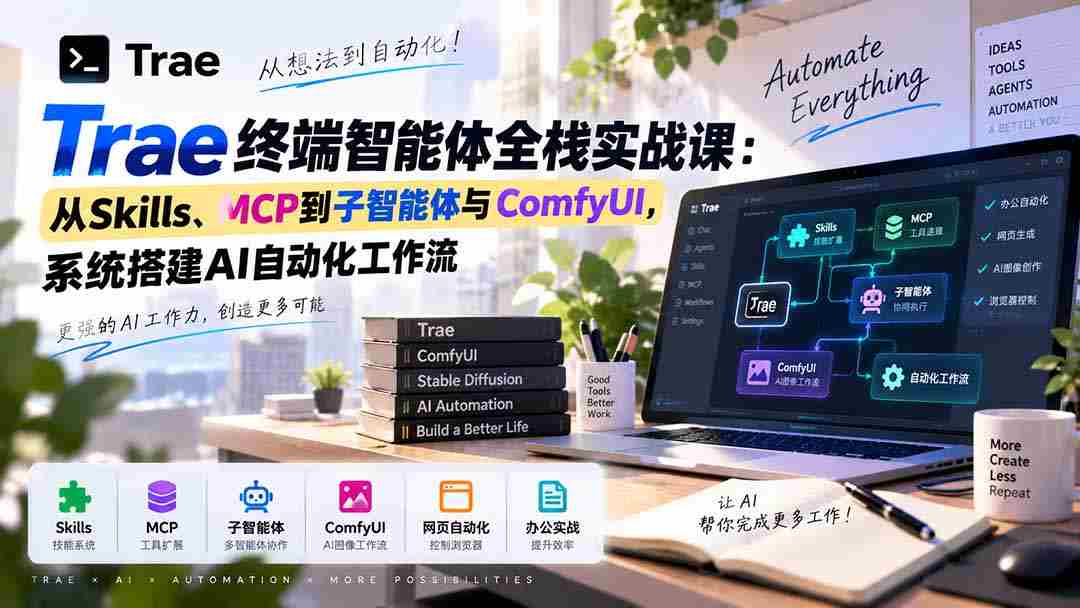 Trae终端智能体全栈实战课：从Skills、MCP到子智能体与ComfyUI，系统搭建AI自动化工作流