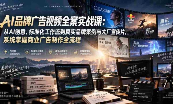 AI品牌广告视频全案实战课：从AI创意、标准化工作流到真实品牌案例与大厂宣传片，系统掌握商业广告制作全流程