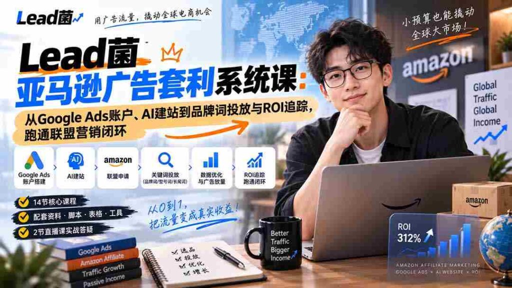 Lead菌亚马逊广告套利系统课：从Google Ads账户、AI建站到品牌词投放与ROI追踪，跑通联盟营销闭环