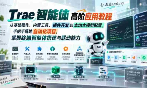 Trae智能体高阶应用教程，从基础操作、内置工具、插件开发到本地大模型配置，手把手落地自动化项目