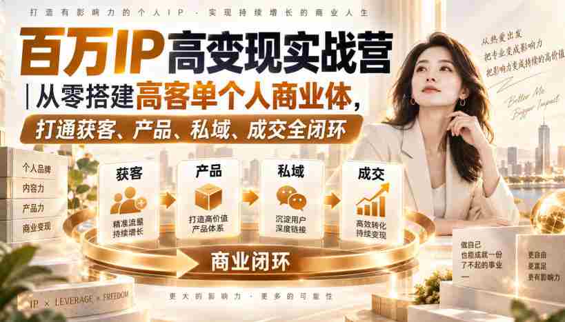 百万IP高变现实战营｜从零搭建高客单个人商业体，打通获客、产品、私域、成交全闭环​