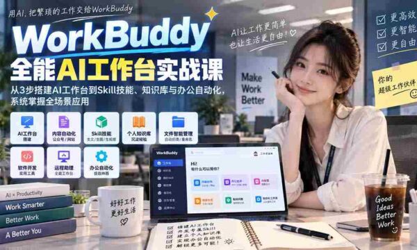 WorkBuddy全能AI工作台实战课：从3步搭建AI工作台到Skill技能、知识库与办公自动化，系统掌握全场景应用