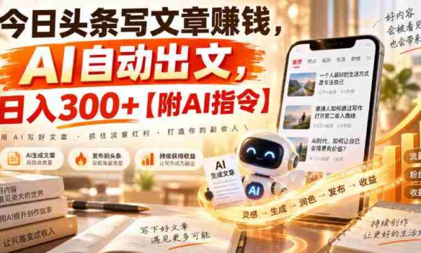 今日头条写文章賺钱，AI自动出文，日入300+【附AI指令】