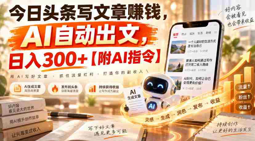 今日头条写文章賺钱，AI自动出文，日入300+【附AI指令】