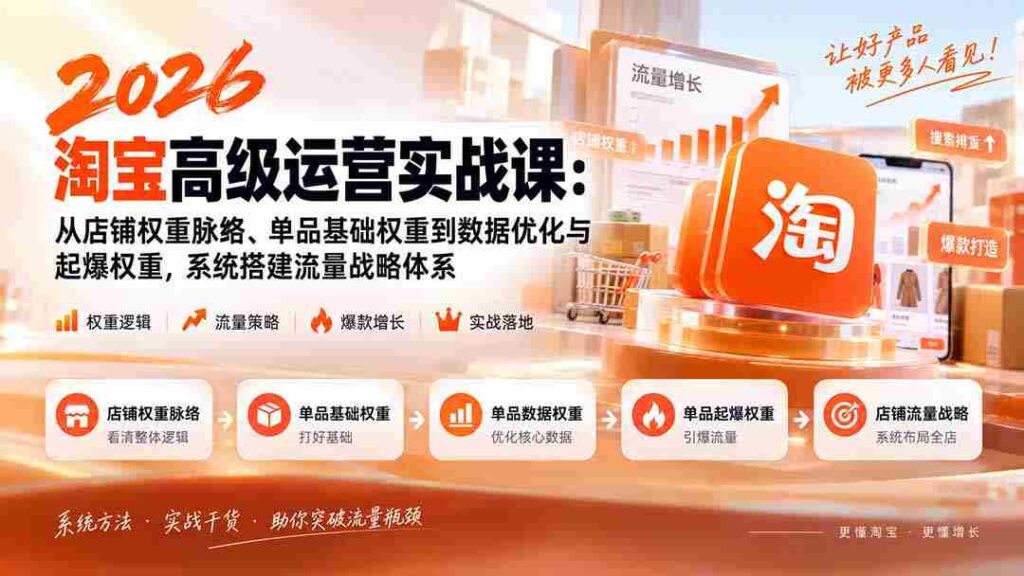 2026淘宝高级运营实战课：从店铺权重脉络、单品基础权重到数据优化与起爆权重，系统搭建流量战略体系