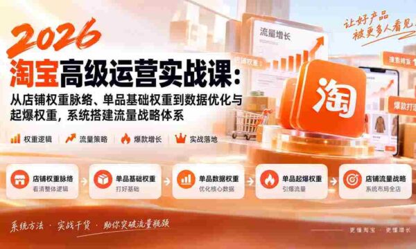 2026淘宝高级运营实战课：从店铺权重脉络、单品基础权重到数据优化与起爆权重，系统搭建流量战略体系