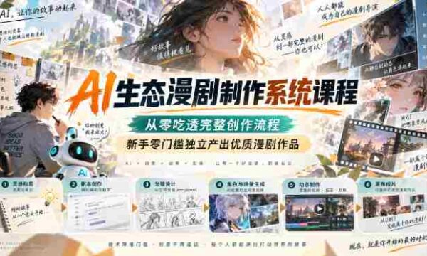 AI生态漫剧制作系统课程，从零吃透完整创作流程，新手零门槛独立产出优质漫剧作品