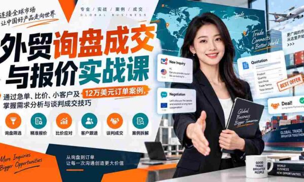 外贸询盘成交与报价实战课：通过急单、比价、小客户及12万美元订单案例，掌握需求分析与谈判成交技巧