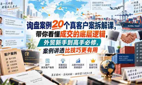 询盘案例20个真客户案拆解课，带你看懂成交的底层逻辑，外贸新手到高手必修，案例讲透比技巧更有用