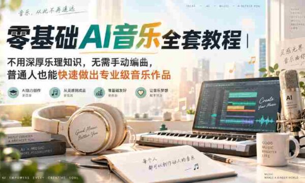 零基础AI音乐全套教程｜不用深厚乐理知识，无需手动编曲，普通人也能快速做出专业级音乐作品