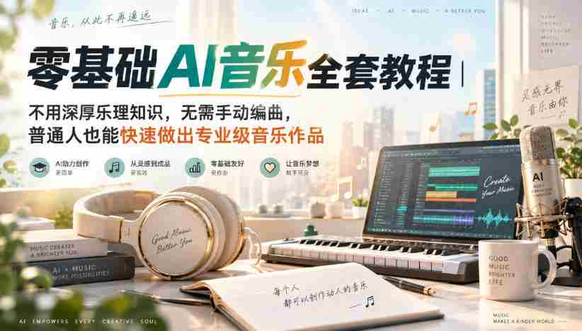 零基础AI音乐全套教程｜不用深厚乐理知识，无需手动编曲，普通人也能快速做出专业级音乐作品