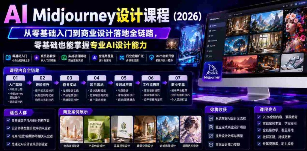 AI Midjourney设计课程（2026），从零基础入门到商业设计落地全链路，零基础也能掌握专业AI设计能力（更新0913）