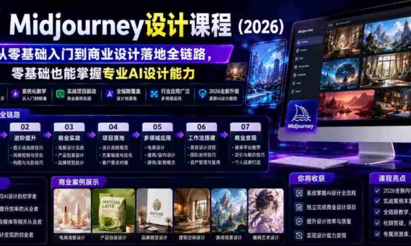AI Midjourney设计课程（2026），从零基础入门到商业设计落地全链路，零基础也能掌握专业AI设计能力（更新0913）