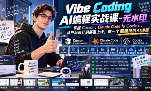 Vibe Coding AI编程实战课-无水印：掌握Cursor、Claude Code与Codex，从产品设计到部署上线，做一个超赚钱的AI项目
