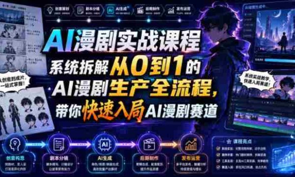 AI漫剧实战课程，系统拆解从0到1的AI漫剧生产全流程，带你快速入局AI漫剧赛道（更新）
