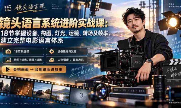 镜头语言系统进阶实战课：18节掌握设备、构图、灯光、运镜、转场及帧率，建立完整电影语言体系