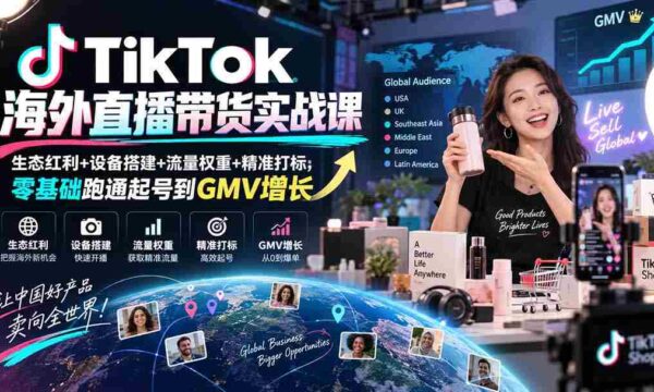 TikTok海外直播带货实战课｜生态红利+设备搭建+流量权重+精准打标，零基础跑通起号到GMV增长