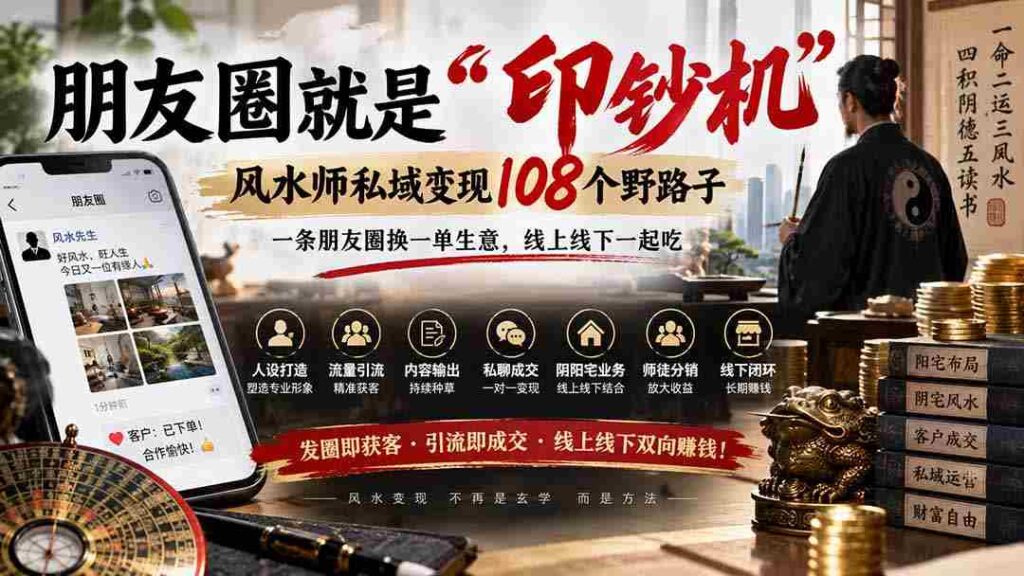 朋友圈就是“印钞机”，风水师私域变现108个野路子，一条朋友圈换一单生意，线上线下一起吃【文档】