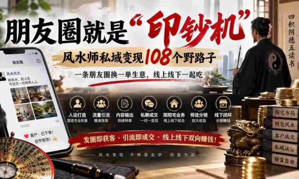 朋友圈就是“印钞机”，风水师私域变现108个野路子，一条朋友圈换一单生意，线上线下一起吃【文档】