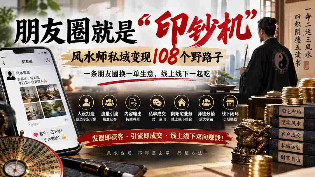 朋友圈就是“印钞机”，风水师私域变现108个野路子，一条朋友圈换一单生意，线上线下一起吃【文档】