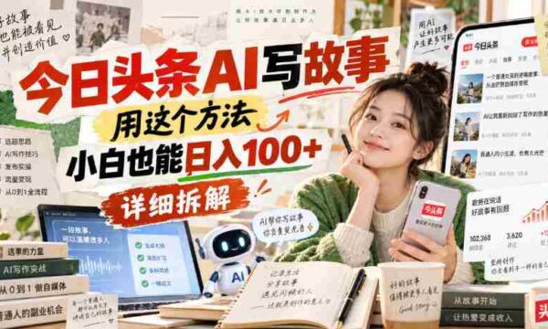 今日头条AI写故事，用这个方法，小白也能日入100+，详细拆解