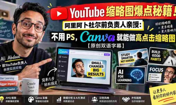 YouTube 缩略图爆点秘籍！阿里阿卜杜尔前负责人亲授：不用 PS，Canva 就能做高点击缩略图【原创双语字幕】