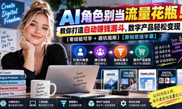 AI角色别当流量花瓶！教你打造自动赚钱漏斗，数字产品轻松变现（零经验可学+避坑指南）【原创双语字幕】