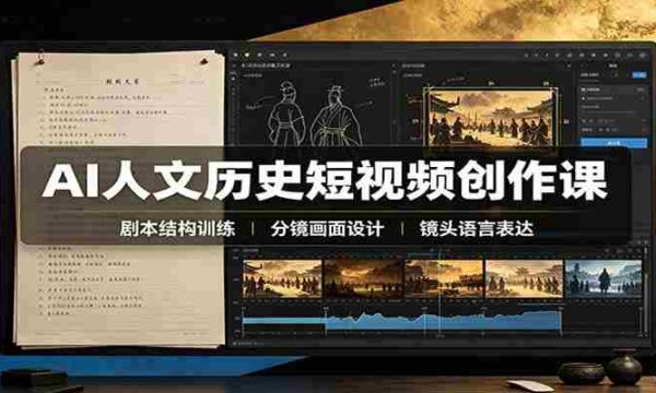 AI人文历史短视频创作课：赛道对标、剧本分镜制图，掌握视频完整产出流程