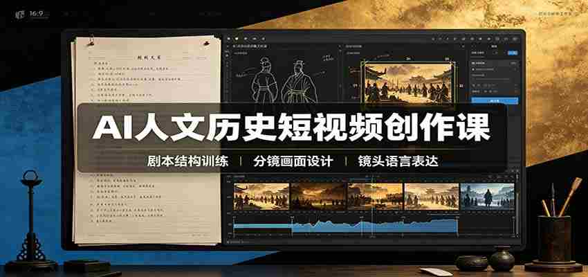 AI人文历史短视频创作课：赛道对标、剧本分镜制图，掌握视频完整产出流程