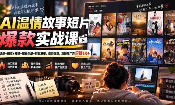 AI温情故事短片爆款实战课-更新｜选题+剧本+分镜+视频生成+剪辑发布，条条爆款，涨粉接广告日赚1K+