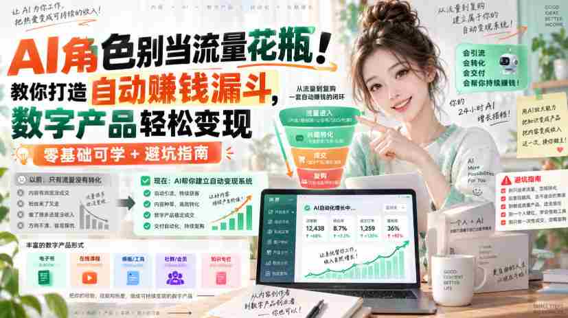 AI角色别当流量花瓶！教你打造自动賺钱漏斗，数字产品轻松变现（零基础可学+避坑指南）【原创双语字幕】