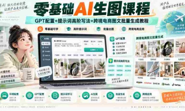 零基础AI生图课程，GPT配置+提示词高阶写法+跨境电商图文批量生成教程