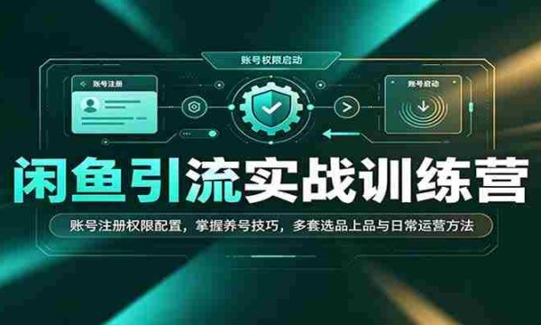 闲鱼引流实战训练营：账号注册权限配置，掌握养号技巧，多套选品上品与日常运营方法