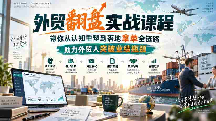 外贸翻盘实战课程，带你从认知重塑到落地拿单全链路，助力外贸人突破业绩瓶颈