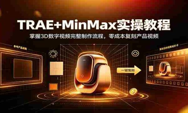 TRAE+MinMax实操教程：3D数字视频完整制作流程，零成本复刻产品视频