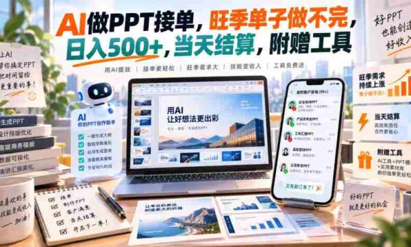 AI做PPT接单，旺季单子做不完，日入500+，当天结算，附赠工具【揭秘】