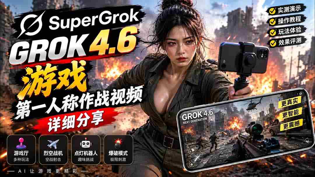 Grok 4.6 也能做游戏？第一人称作战视频实测｜玩法详细讲解