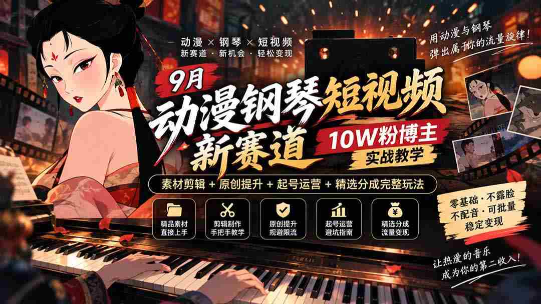 探索9月动漫钢琴短视频新领域：十万粉丝博主揭秘，从素材剪辑到账号运营，全方位教学攻略！