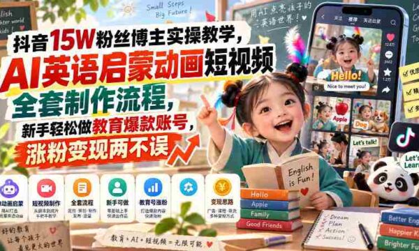 揭秘抖音15万粉丝达人实操攻略：AI英语启蒙动画短视频全流程制作，新手轻松打造教育热门账号，粉丝增长与收益双赢