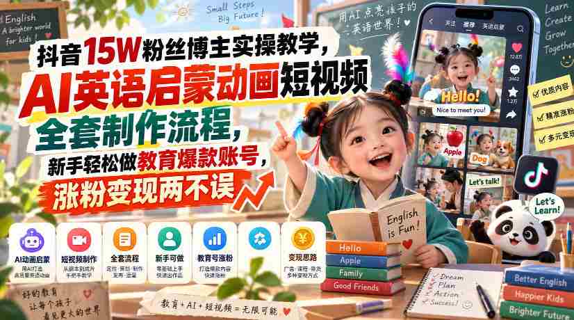 揭秘抖音15万粉丝达人实操攻略：AI英语启蒙动画短视频全流程制作，新手轻松打造教育热门账号，粉丝增长与收益双赢