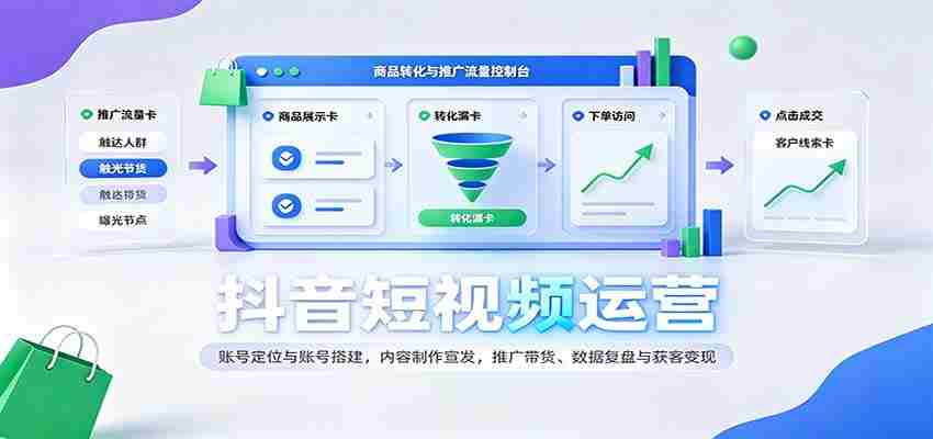揭秘抖音运营之道：精准定位搭建账号，创意内容制作与推广，带货技巧解析及数据复盘变现攻略