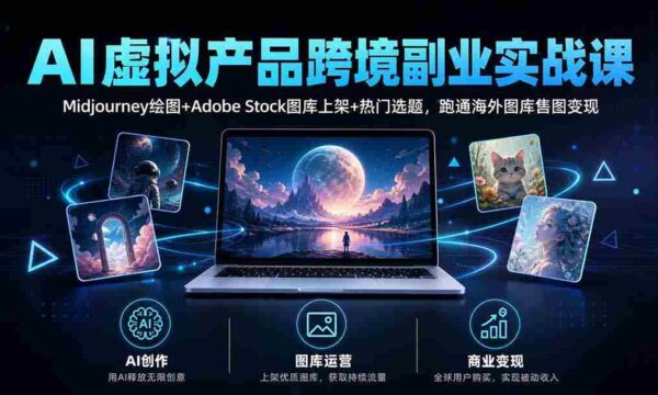 探索海外市场，AI绘图赋能，Adobe图库与热门选题结合，副业变现课程一网打尽